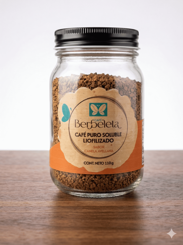 CAFÉ PURO SOLUBLE LIOFILIZADO, SABOR CANELA AVELLANA