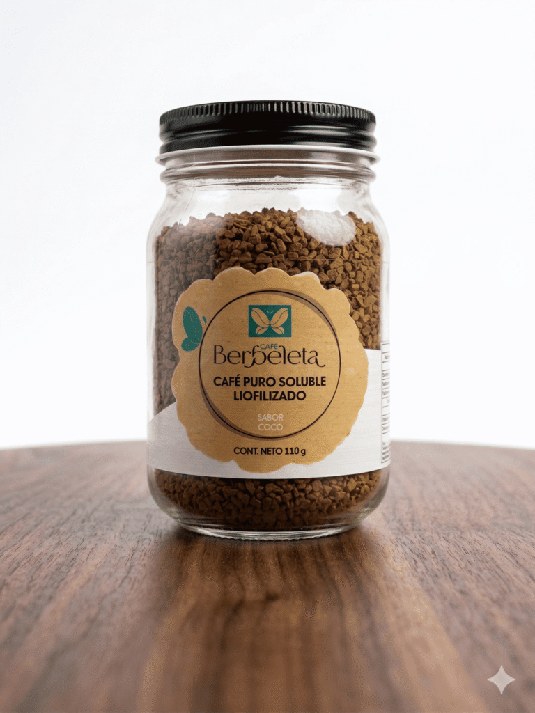 CAFÉ PURO SOLUBLE LIOFILIZADO, SABOR COCO